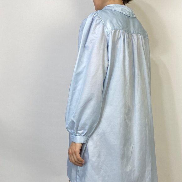Vintage 80s PUFF SLEEVE Baby Blue Nightgown Dress! - Picture 2 of 8